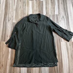 Lafayette‎ 148 Silk Long Sleeve Button Up Shirt Tunic M Green Career Classic